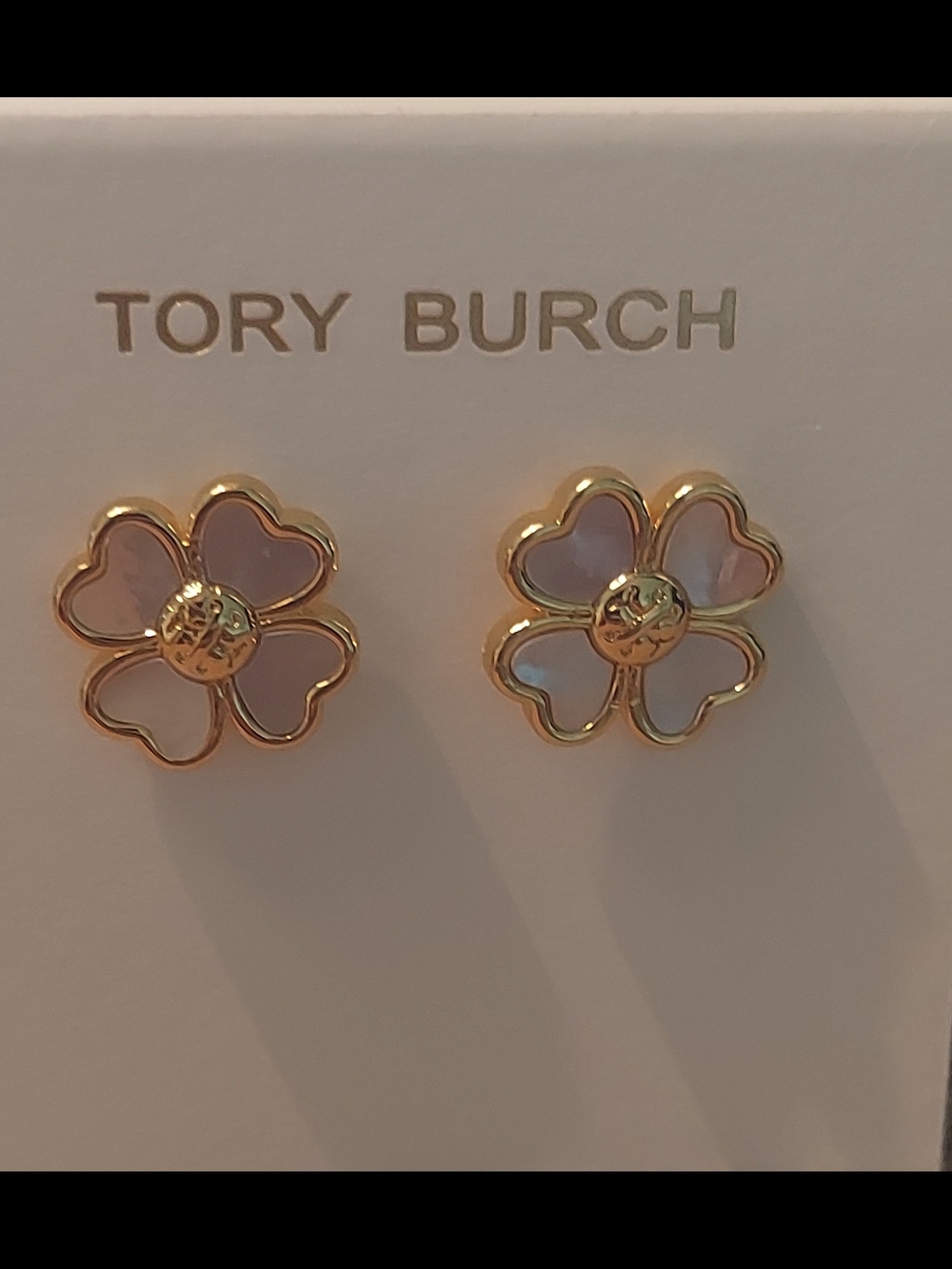 Tory Burch Gold & Mother-of-Pearl Flower Stud Earrings - Picture 4 of 4